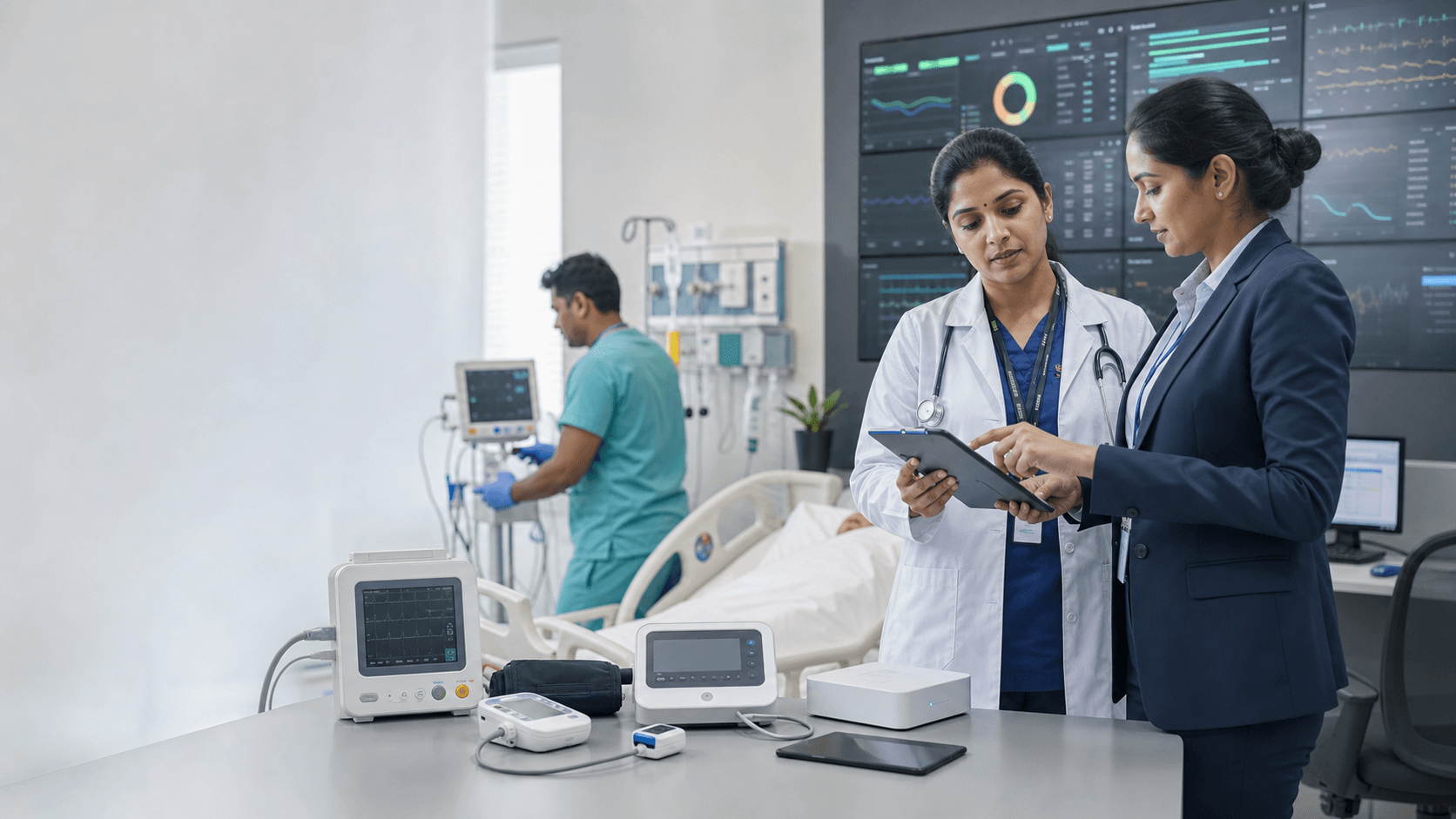 Hospital care team commissioning connected clinical devices
